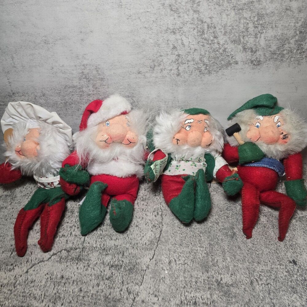 Vtg Rennoc Santakins Christmas 1982 Poseable Elf Lot Of 4   6-7"  Tall
